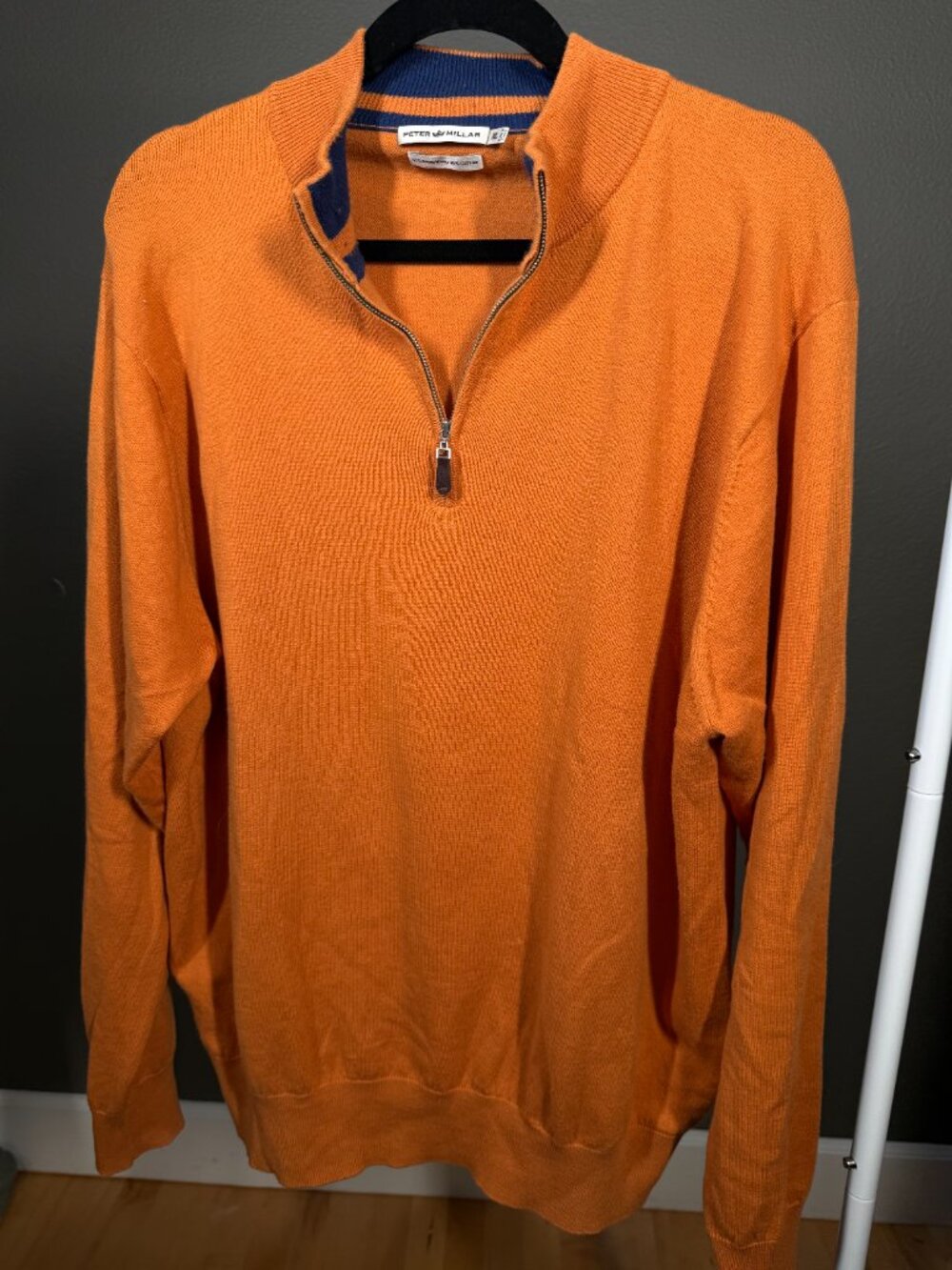 Peter Millar Sweater Mens XL Orange Wool Knit Long Sleeve Quarter-Zip Pullover